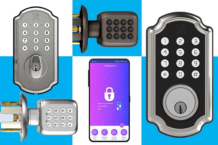 Images of our 2020 Turbolock Smart Locks and an image of the Turbolock Plus app.